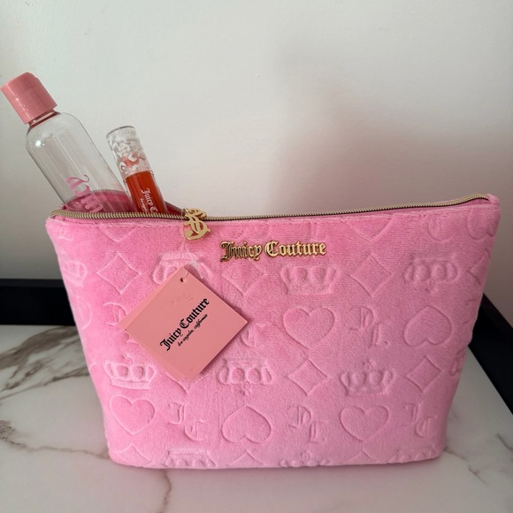 Juicy Couture Pink Embossed Velvet Cosmetic Pouch w/ Lip Oil - Picture 2 of 4